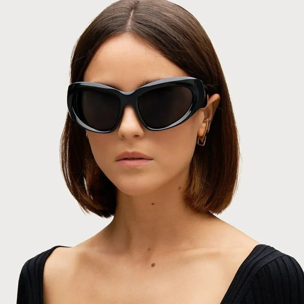 NEW Balenciaga BB0228S 001 Black Grey Wraparound Extreme Unisex Sunglasses